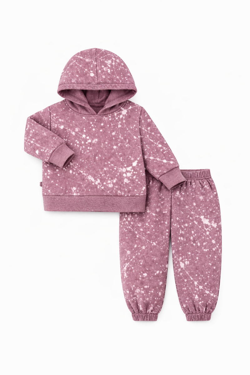 Mauve Splatter Brushed Rib-Hoodie & Balloon Pant Sets