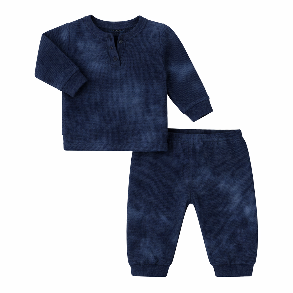 Thermal Marble Henley Long John Set - Navy