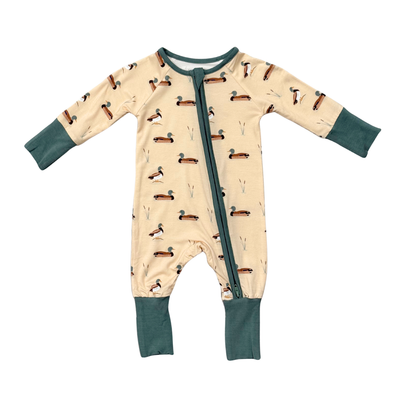 Baby Boy Long Sleeve Zip Romper in Mallard Ducks