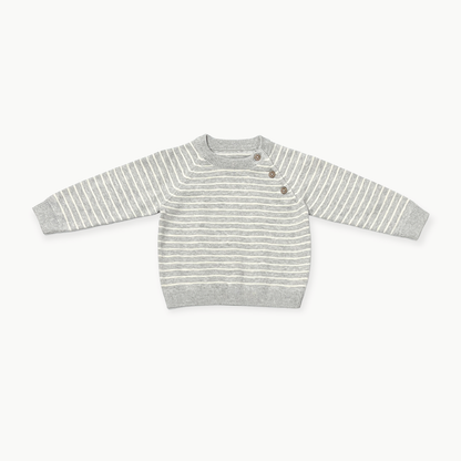 Milan Raglan Button Knit Baby Pullover Sweater & Pant Set - Grey Stripe - Twinkle Twinkle Little One