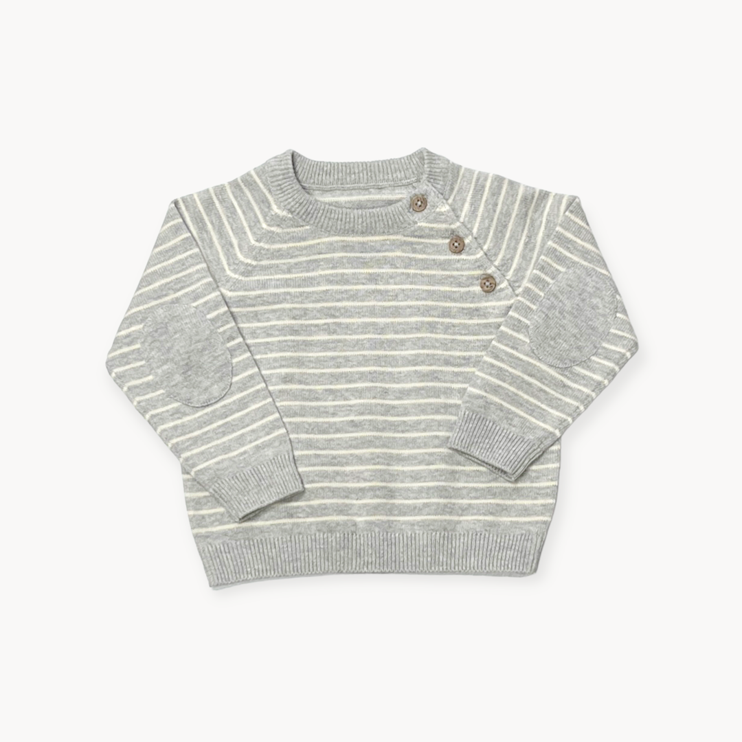 Milan Raglan Button Knit Baby Pullover Sweater & Pant Set - Grey Stripe - Twinkle Twinkle Little One