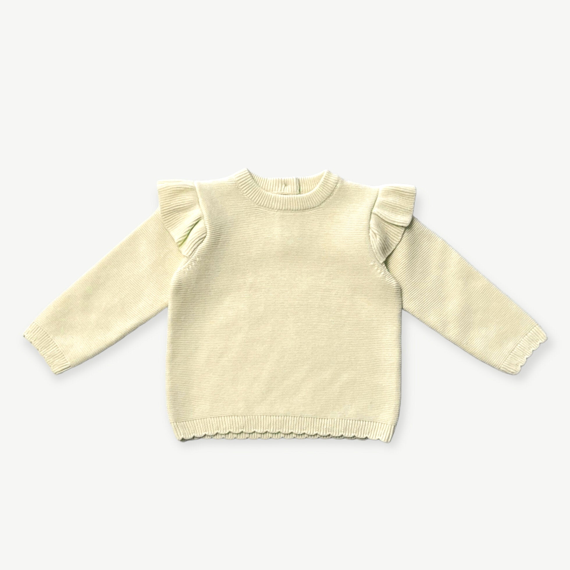 Milan Classic Ruffle Knit Baby Pullover Sweater & Pant Set - Cream