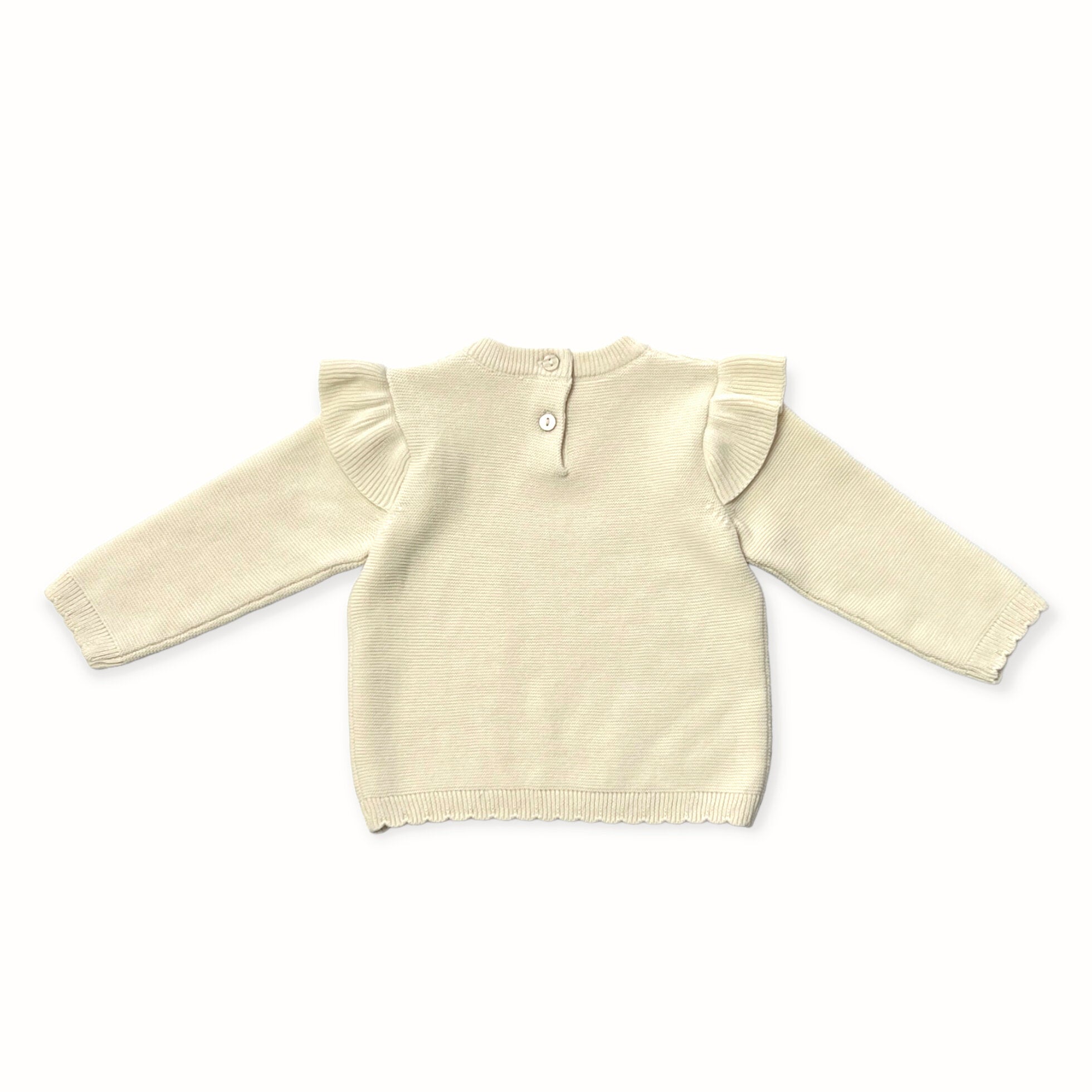 Milan Classic Ruffle Knit Baby Pullover Sweater & Pant Set - Cream