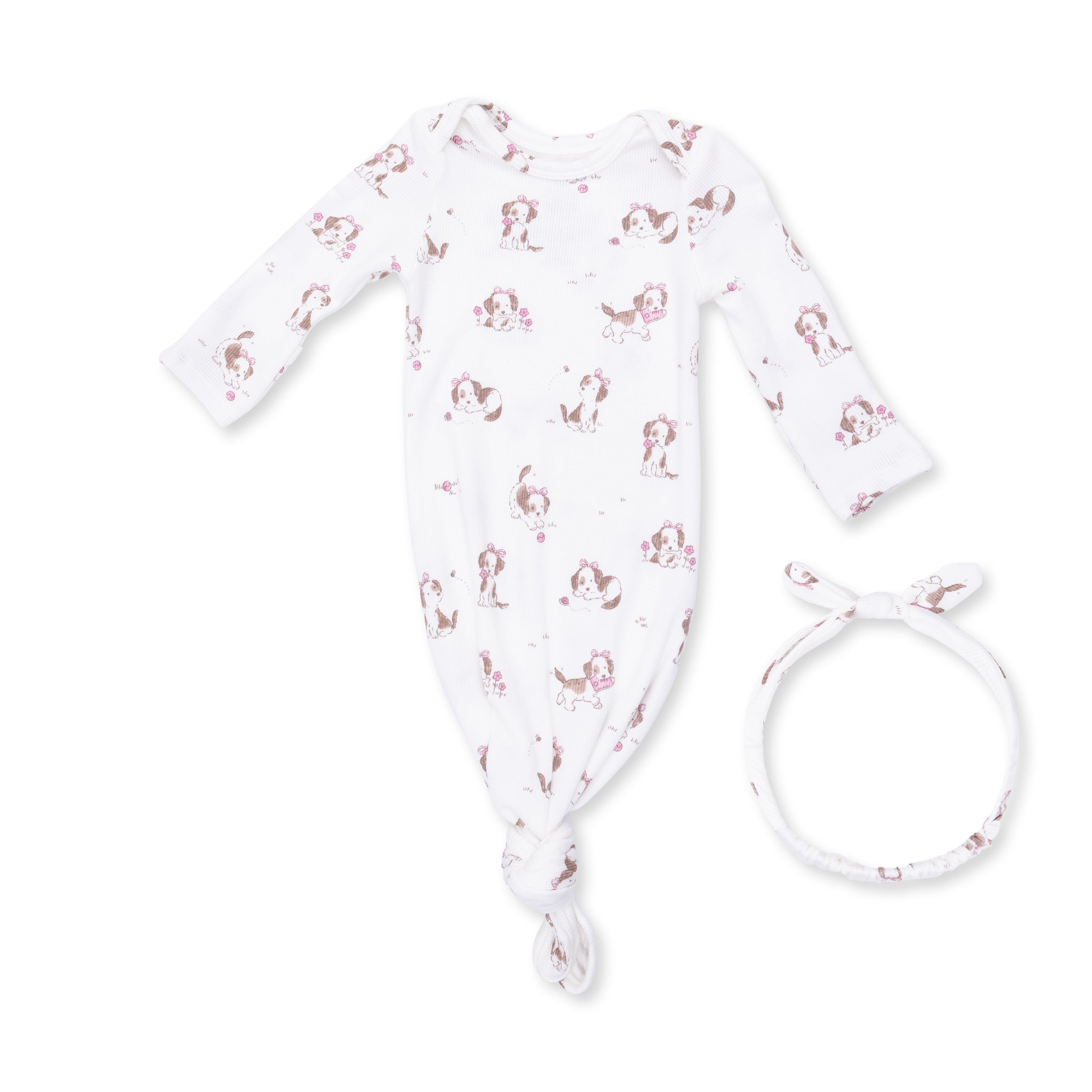 Angel Dear Explorer Puppy Pink Knotted Gown and Knot Headband
