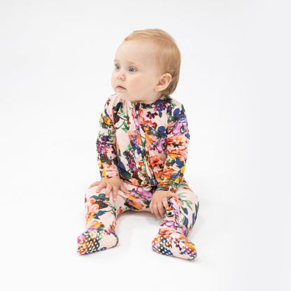 Autumn Rose Bamboo 2 Way Ruffle Zipper Footie - Twinkle Twinkle Little One