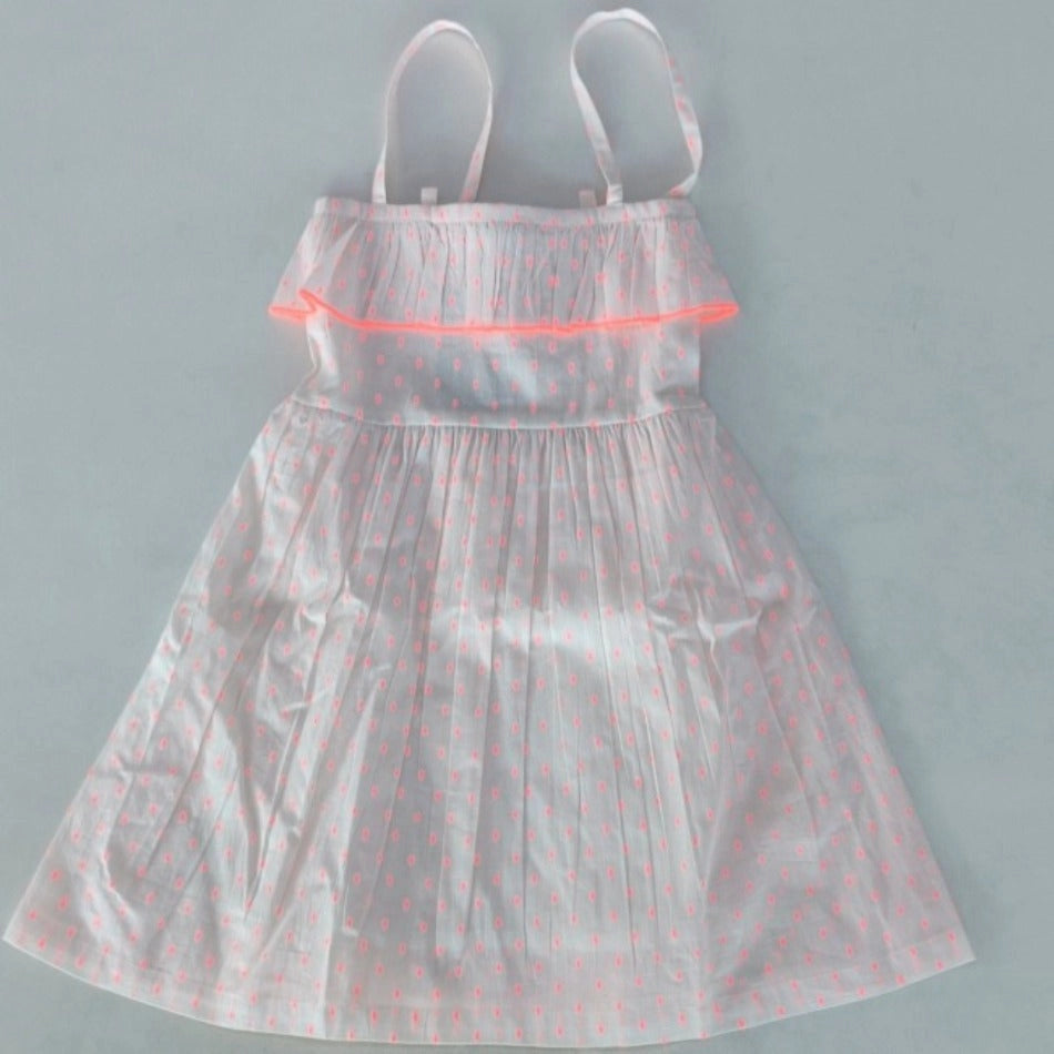 Neon-Dot Sleeveless Front Ruffle Cotton Woven Dress - Twinkle Twinkle Little One