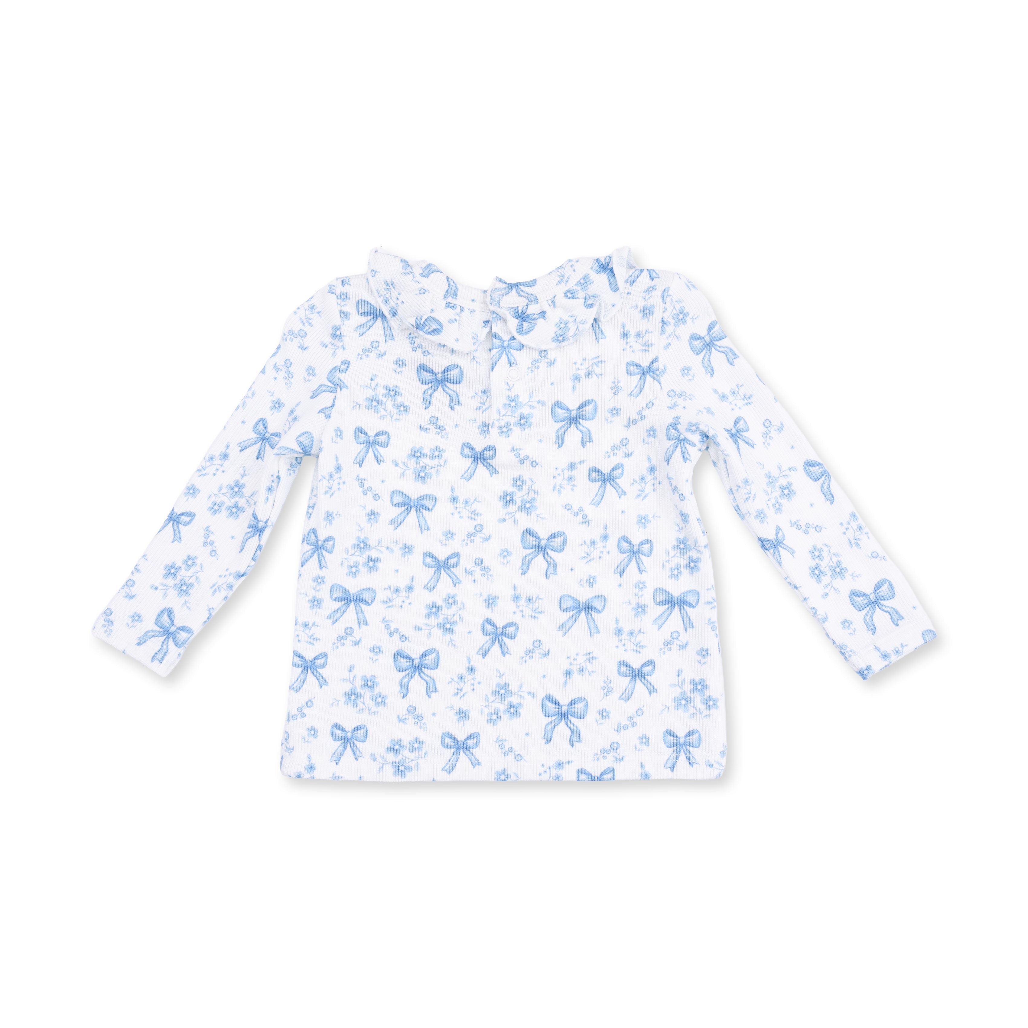 Angel Dear Blue Bows and Flowers Long Sleeve Ruffle Top and Pant