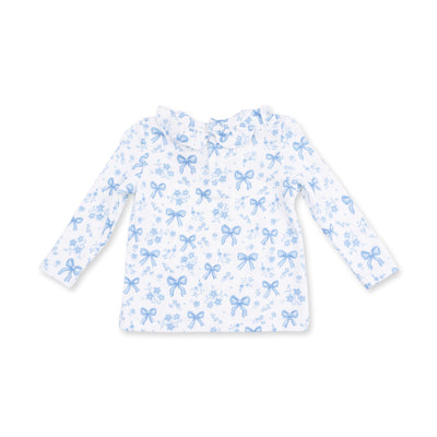 Angel Dear Blue Bows and Flowers Long Sleeve Ruffle Top and Pant
