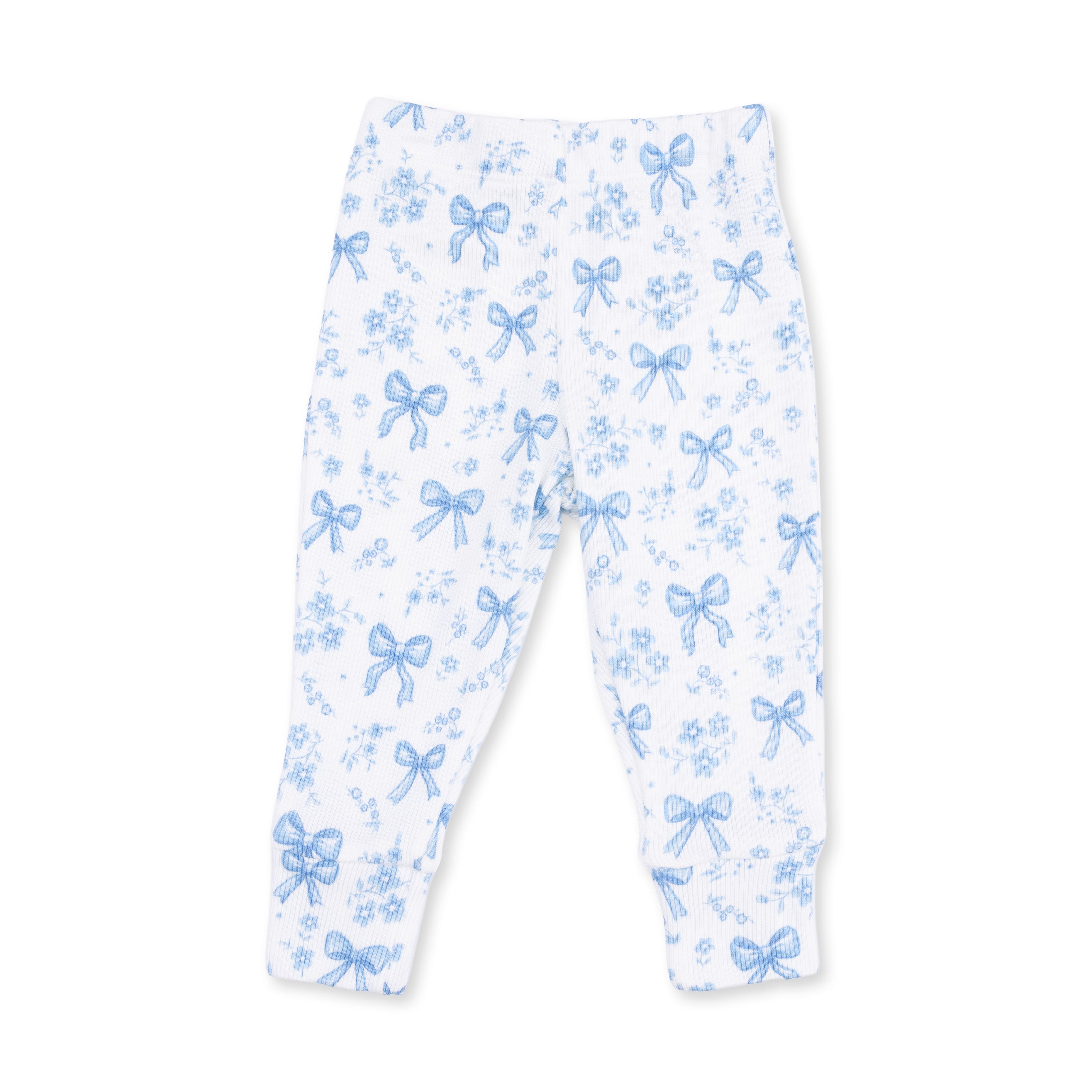 Angel Dear Blue Bows and Flowers Long Sleeve Ruffle Top and Pant