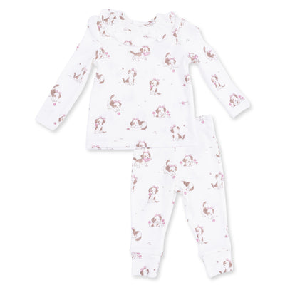 Angel Dear Explorer Puppy Pink Long Sleeve Ruffle Top and Pant