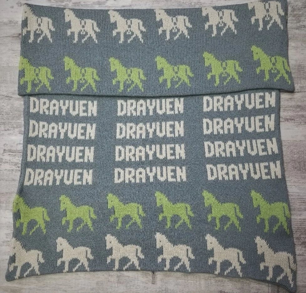 Repeating Name Horses Double Cotton Knit Blanket