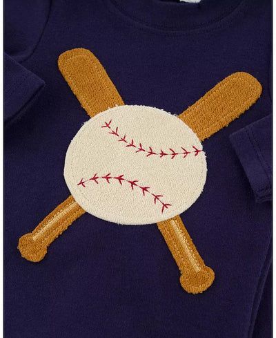 Two Piece Set - Vintage Baseball Applique - Navy