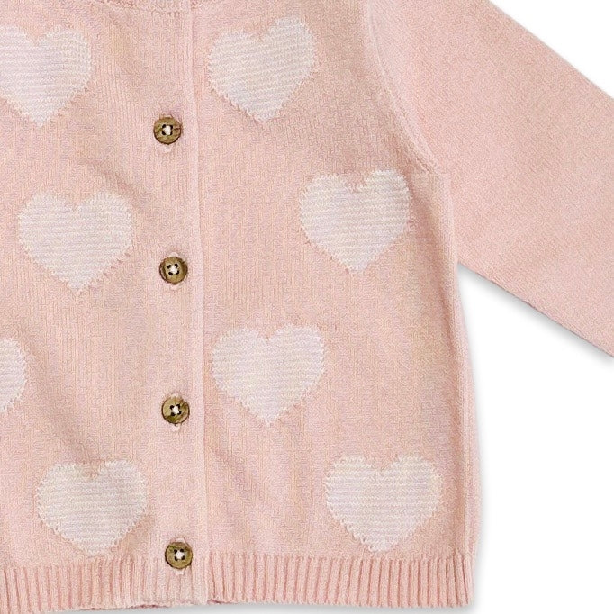 Hearts Jacquard Knit Baby Cardigan - Blush Pink - Twinkle Twinkle Little One