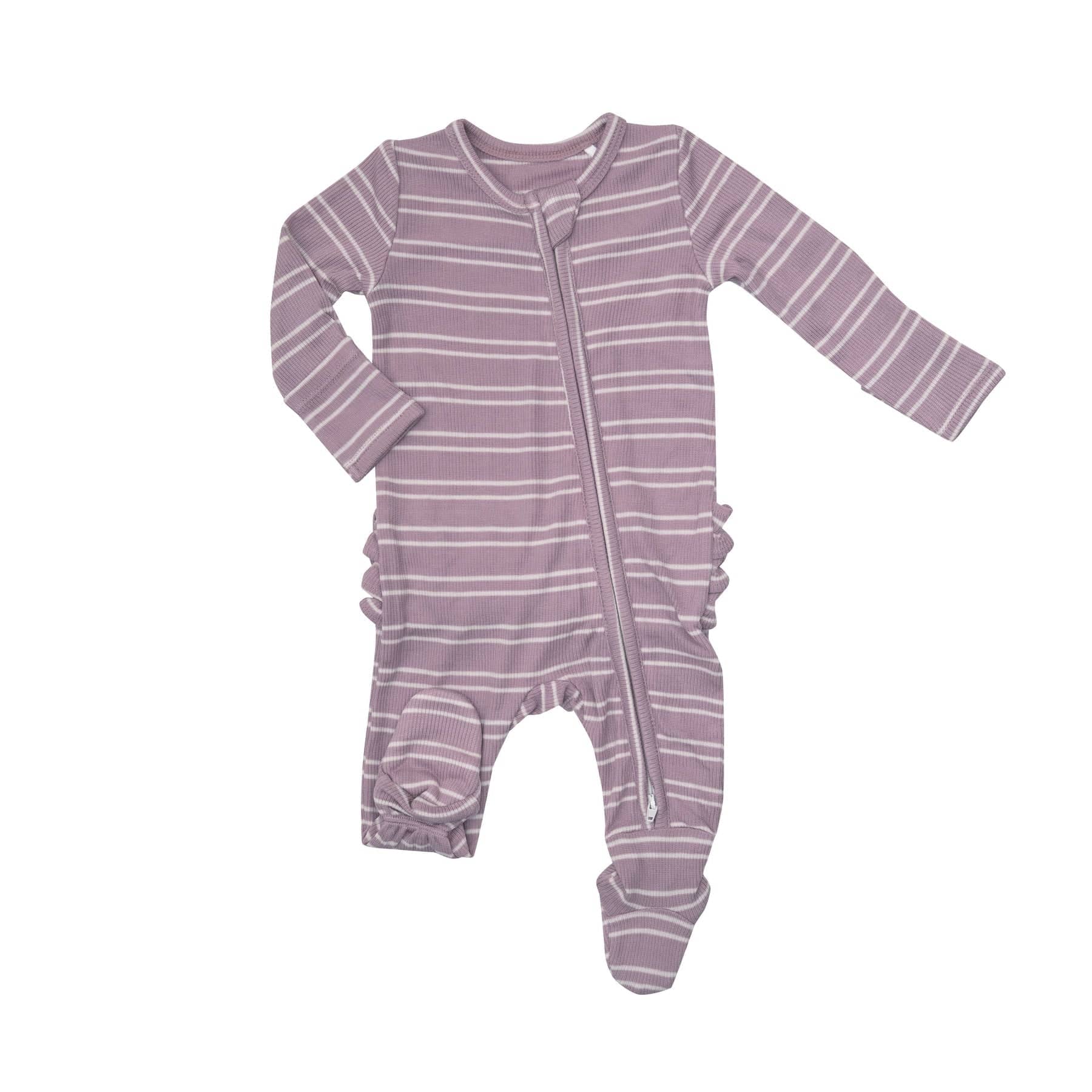 Lilac Rib Stripe 2-Way Ruffle Zipper Footie - Twinkle Twinkle Little One