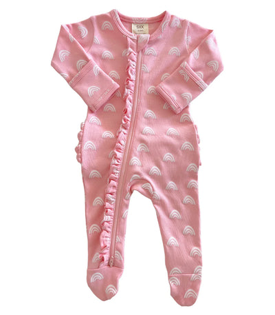 Blush Rainbow Organic Frill Zip Footie - Twinkle Twinkle Little One