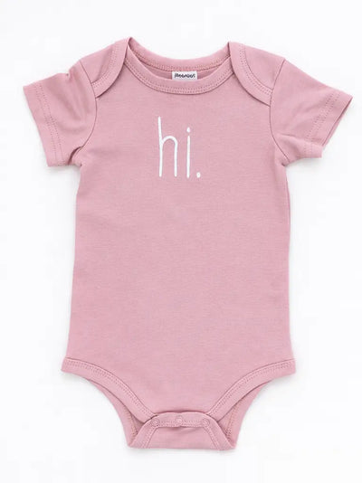 Hi. Embroidered Rosy Pink Cotton Knit Onesie & Top Knot Hat