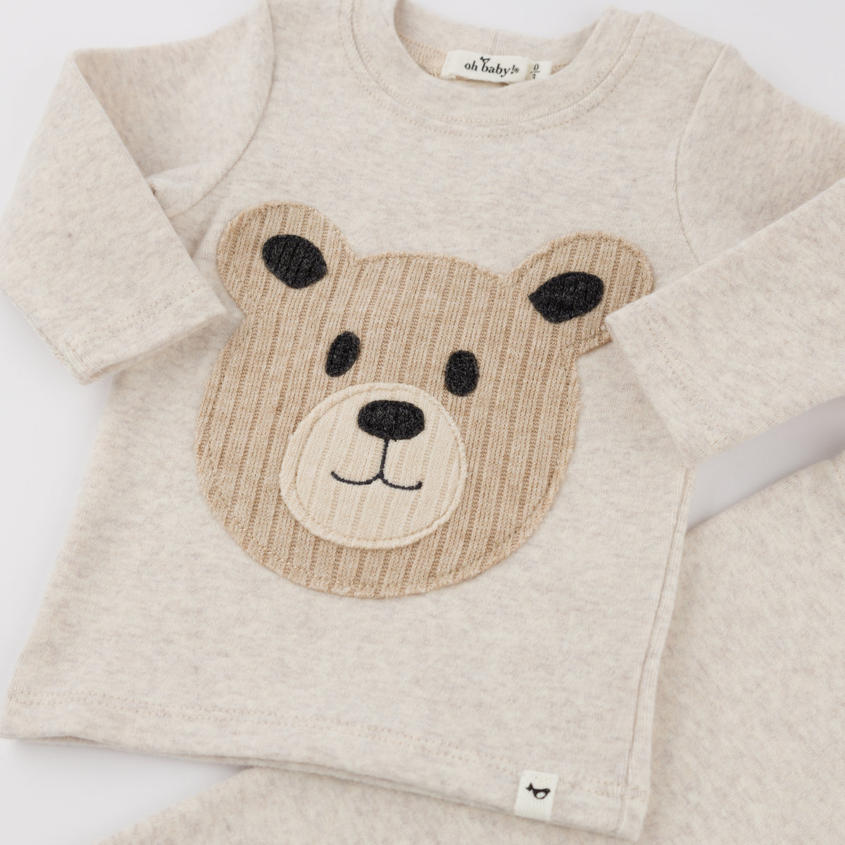 Teddy Bear Face Long Sleeve Two Piece Set - Malt - 0