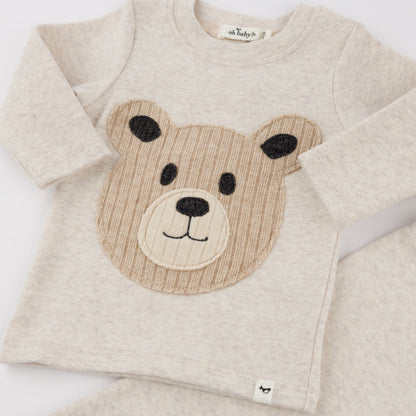 Teddy Bear Face Long Sleeve Two Piece Set - Malt - Twinkle Twinkle Little One