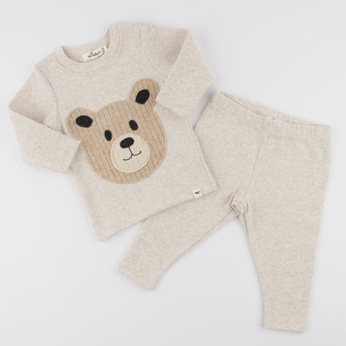 Teddy Bear Face Long Sleeve Two Piece Set - Malt