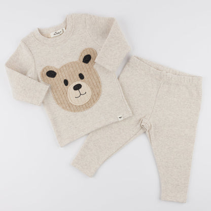 Teddy Bear Face Long Sleeve Two Piece Set - Malt - Twinkle Twinkle Little One