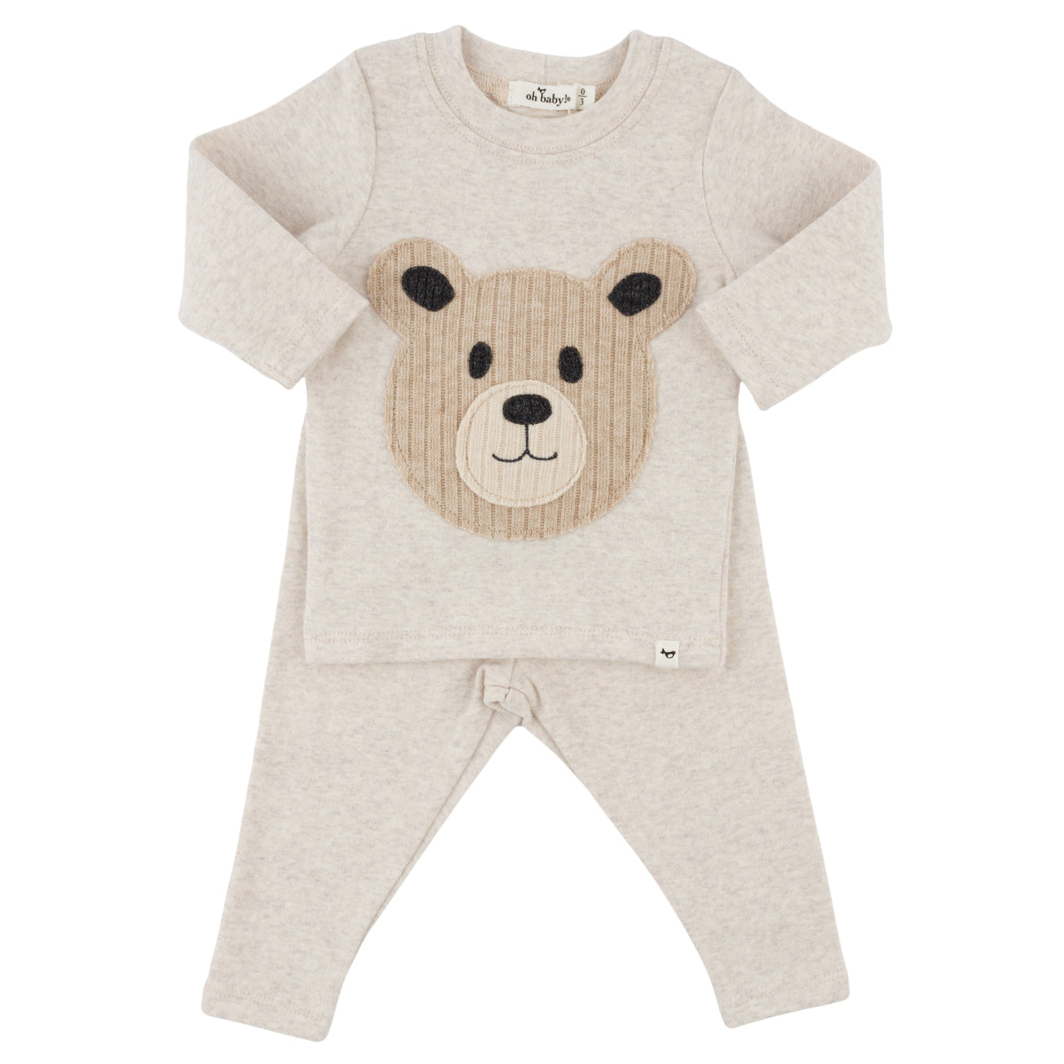 Teddy Bear Face Long Sleeve Two Piece Set - Malt