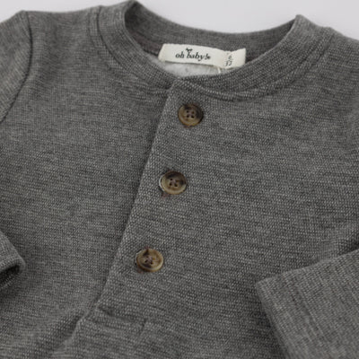 Mini Honeycomb Elbow Patch Henley 2 Pc Set - Charcoal - Twinkle Twinkle Little One