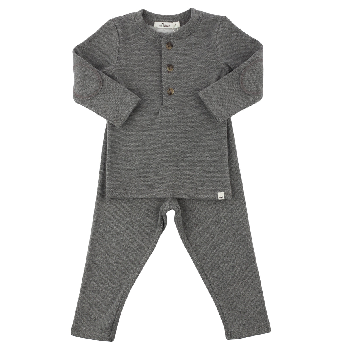 Mini Honeycomb Elbow Patch Henley 2 Pc Set - Charcoal