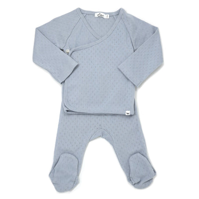 Pointelle Kimono Footie Set - Dusty Blue - Twinkle Twinkle Little One