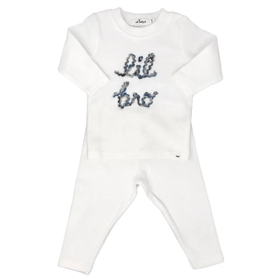 Two Piece Set - lil bro in Deep Blue Yarn - Cream - Twinkle Twinkle Little One