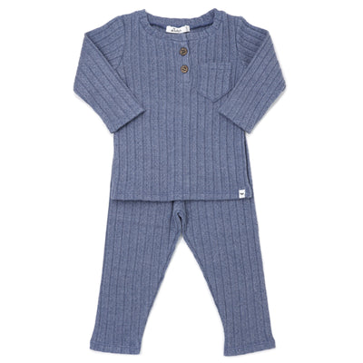 Cable Pocket Henley Set - Denim - Twinkle Twinkle Little One