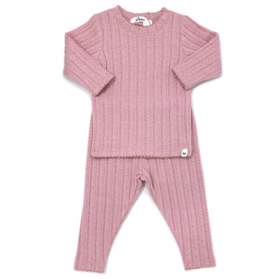 Two Piece Set - Lettuce Edge Cable Knit - Blush - Twinkle Twinkle Little One