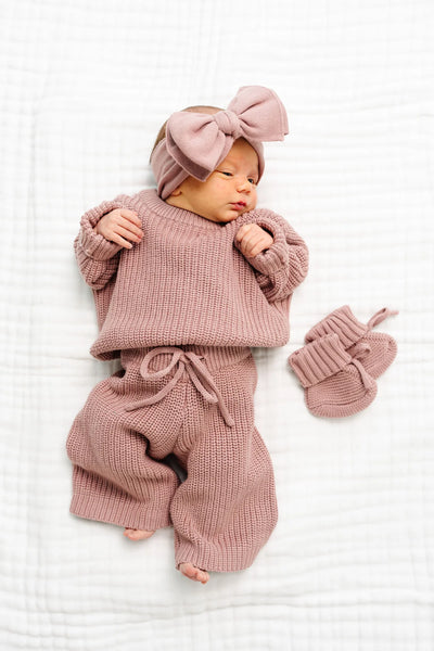 Knit Chunky Sweater & Wide Leg Pant - Mauve