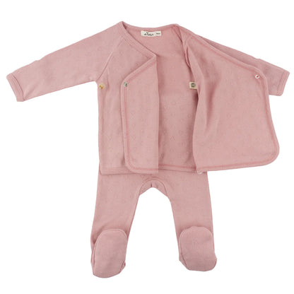 Pointelle Kimono Set - Hearts - Blush - Twinkle Twinkle Little One