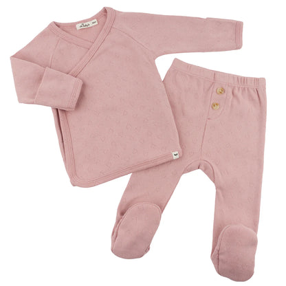 Pointelle Kimono Set - Hearts - Blush - Twinkle Twinkle Little One
