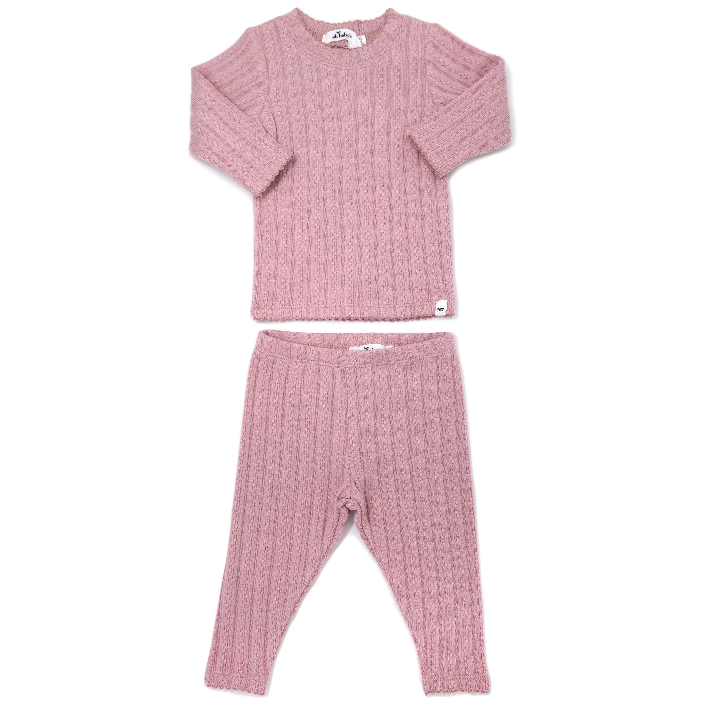 Two Piece Set - Lettuce Edge Cable Knit - Blush - Twinkle Twinkle Little One