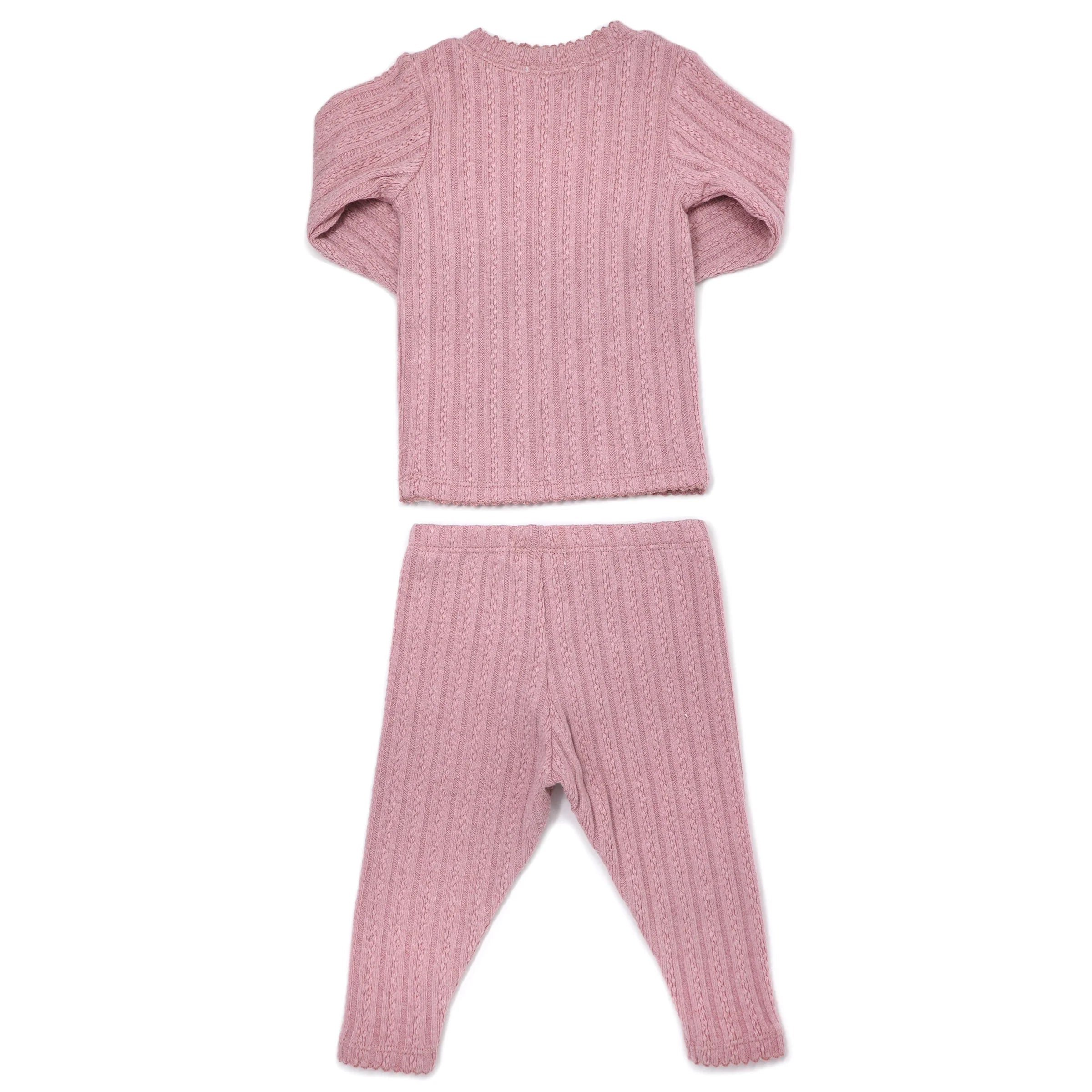 Two Piece Set - Lettuce Edge Cable Knit - Blush - Twinkle Twinkle Little One