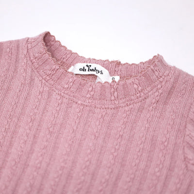 Two Piece Set - Lettuce Edge Cable Knit - Blush - Twinkle Twinkle Little One