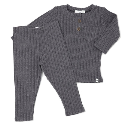 Cable Pocket Henley Set - Pepper - Twinkle Twinkle Little One