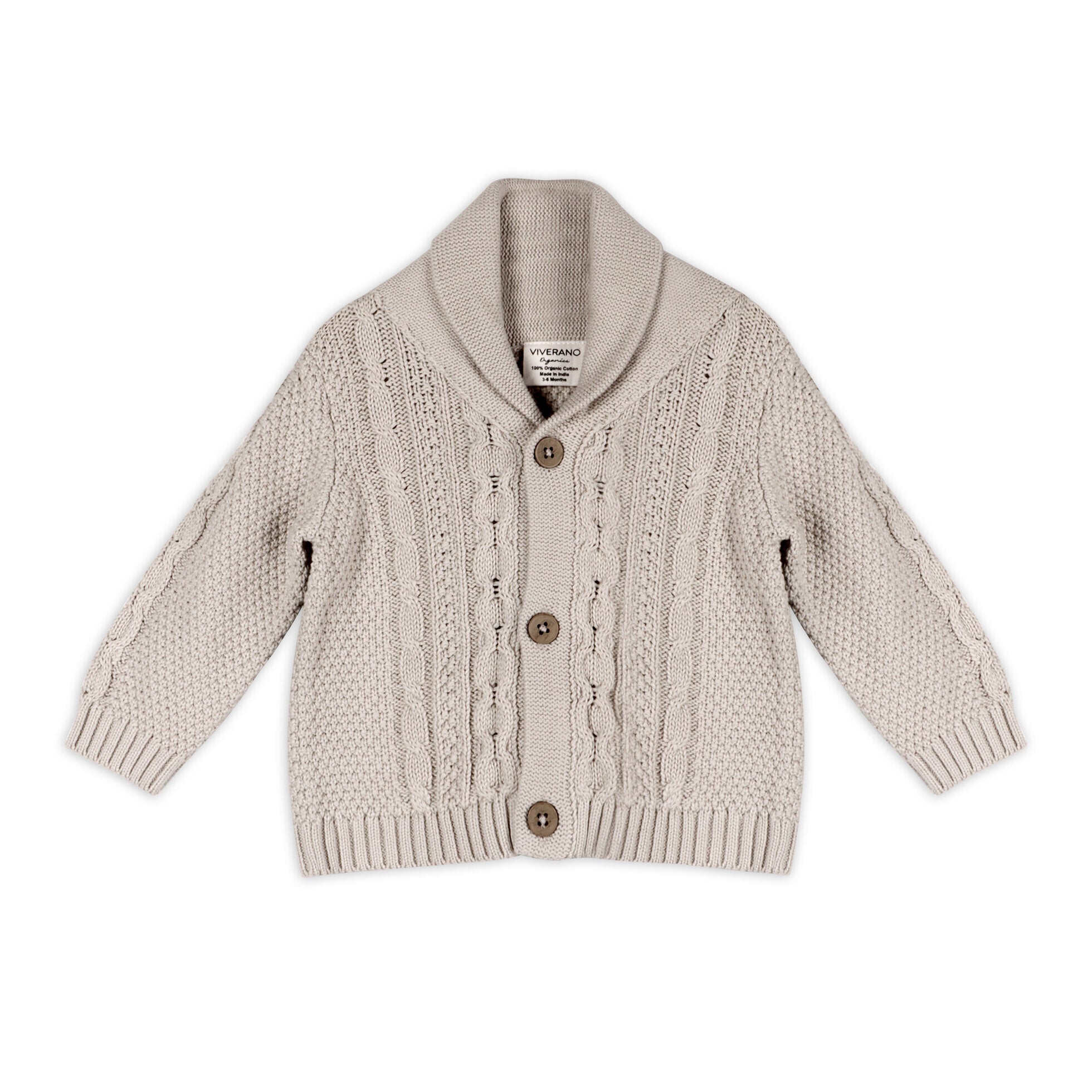 Shawl Collar Cable Knit Baby Cardigan Sweater & Pant Set - Stone & Cocoa Heather - Twinkle Twinkle Little One