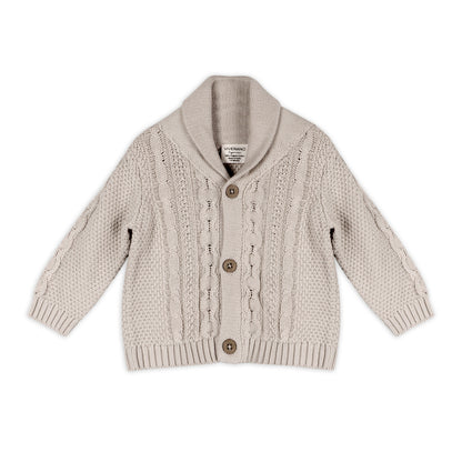 Shawl Collar Cable Knit Baby Cardigan Sweater & Pant Set - Stone & Cocoa Heather - Twinkle Twinkle Little One