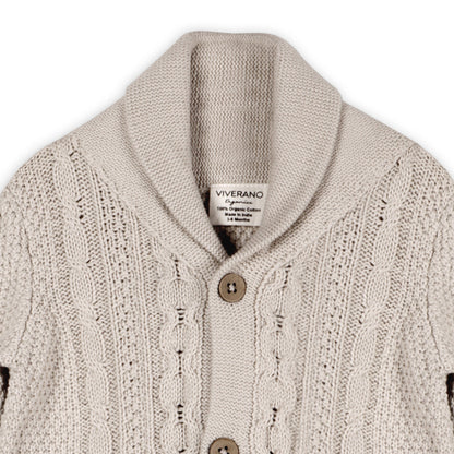 Shawl Collar Cable Knit Baby Cardigan Sweater & Pant Set - Stone & Cocoa Heather - Twinkle Twinkle Little One