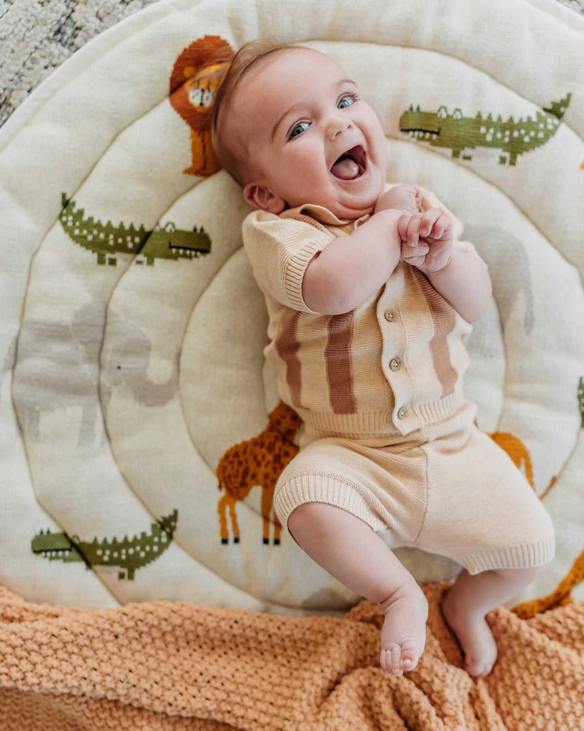 Safari Friends Organic Cotton Knit Baby Padded Round Play Mat - Natural
