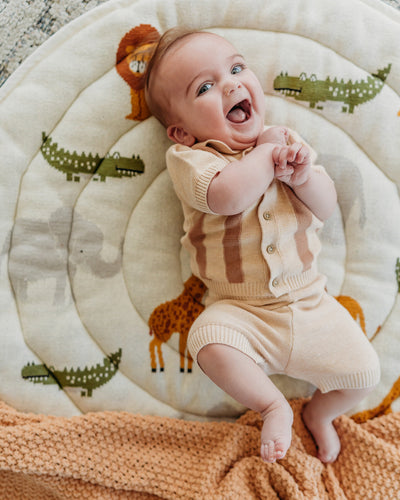 Safari Friends Organic Cotton Knit Baby Padded Round Play Mat - Natural