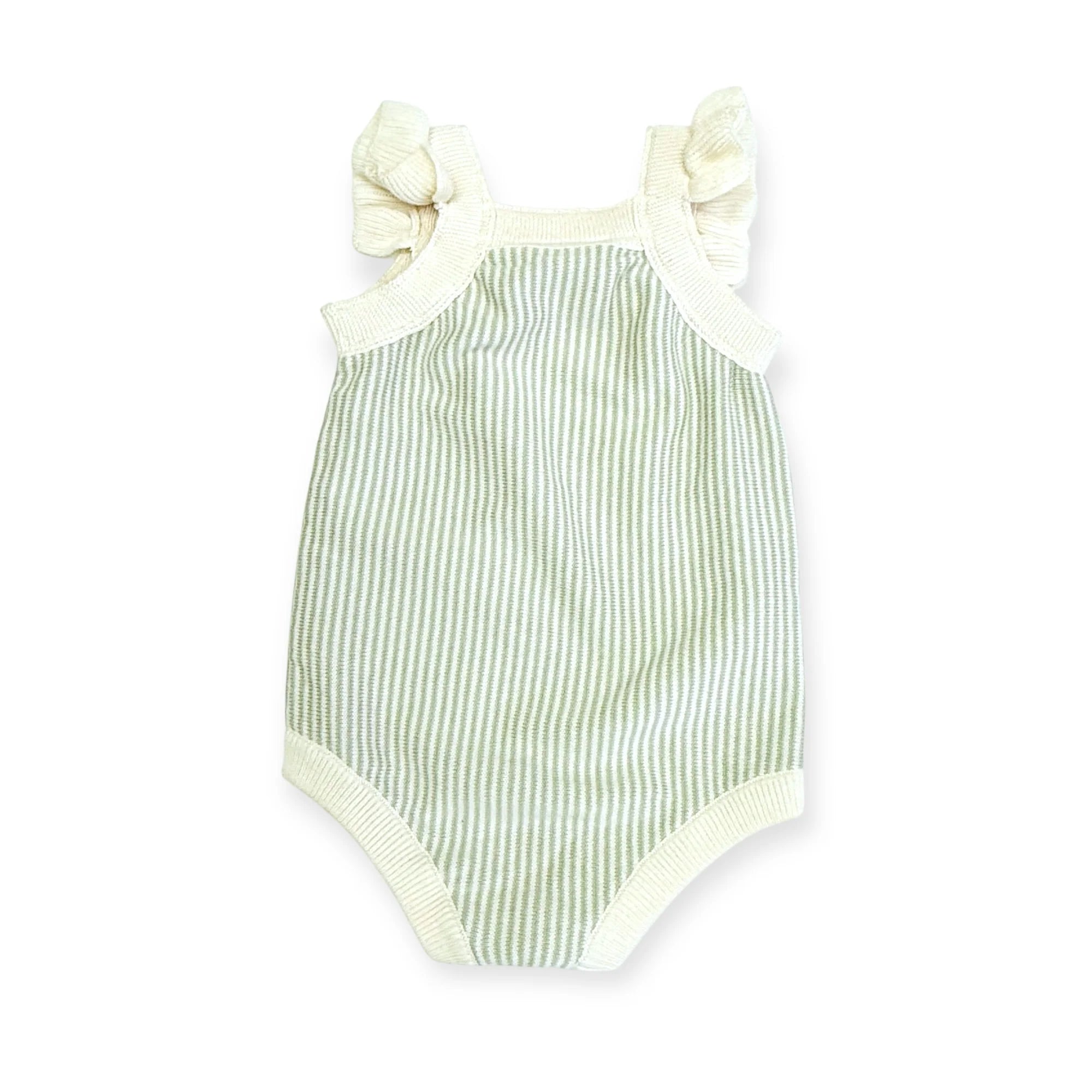 Cherry Stripe Embroidered Knit Baby Ruffle Romper (Organic Cotton)