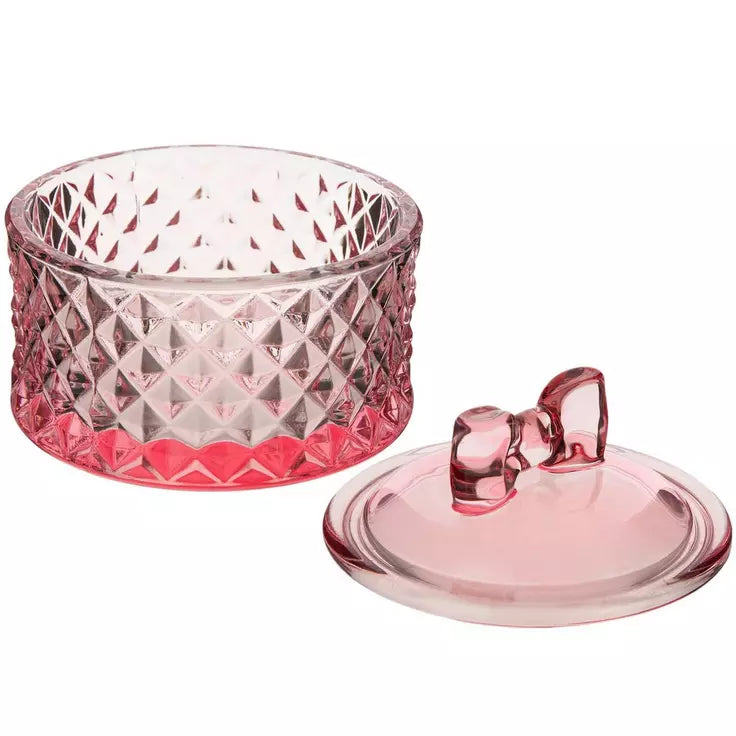 Pink Bow Glass Jewelry Container