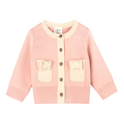Lily Bow Pockets Sweater Knit Baby Cardigan & Pant Set - Rosewood Pink & Natural - Twinkle Twinkle Little One