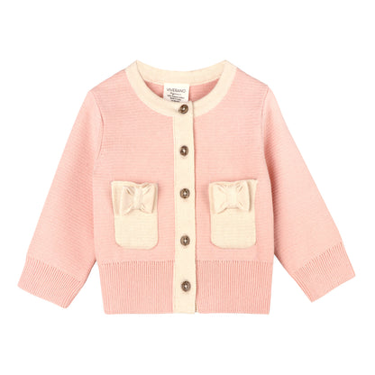 Lily Bow Pockets Sweater Knit Baby Cardigan & Pant Set - Rosewood Pink & Natural - Twinkle Twinkle Little One