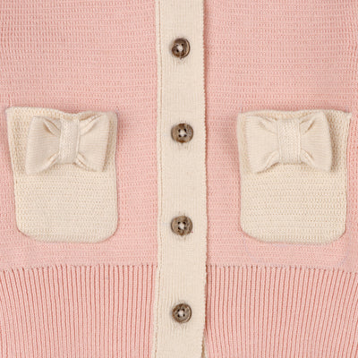 Lily Bow Pockets Sweater Knit Baby Cardigan & Pant Set - Rosewood Pink & Natural - Twinkle Twinkle Little One