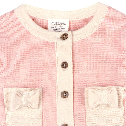 Lily Bow Pockets Sweater Knit Baby Cardigan & Pant Set - Rosewood Pink & Natural - Twinkle Twinkle Little One