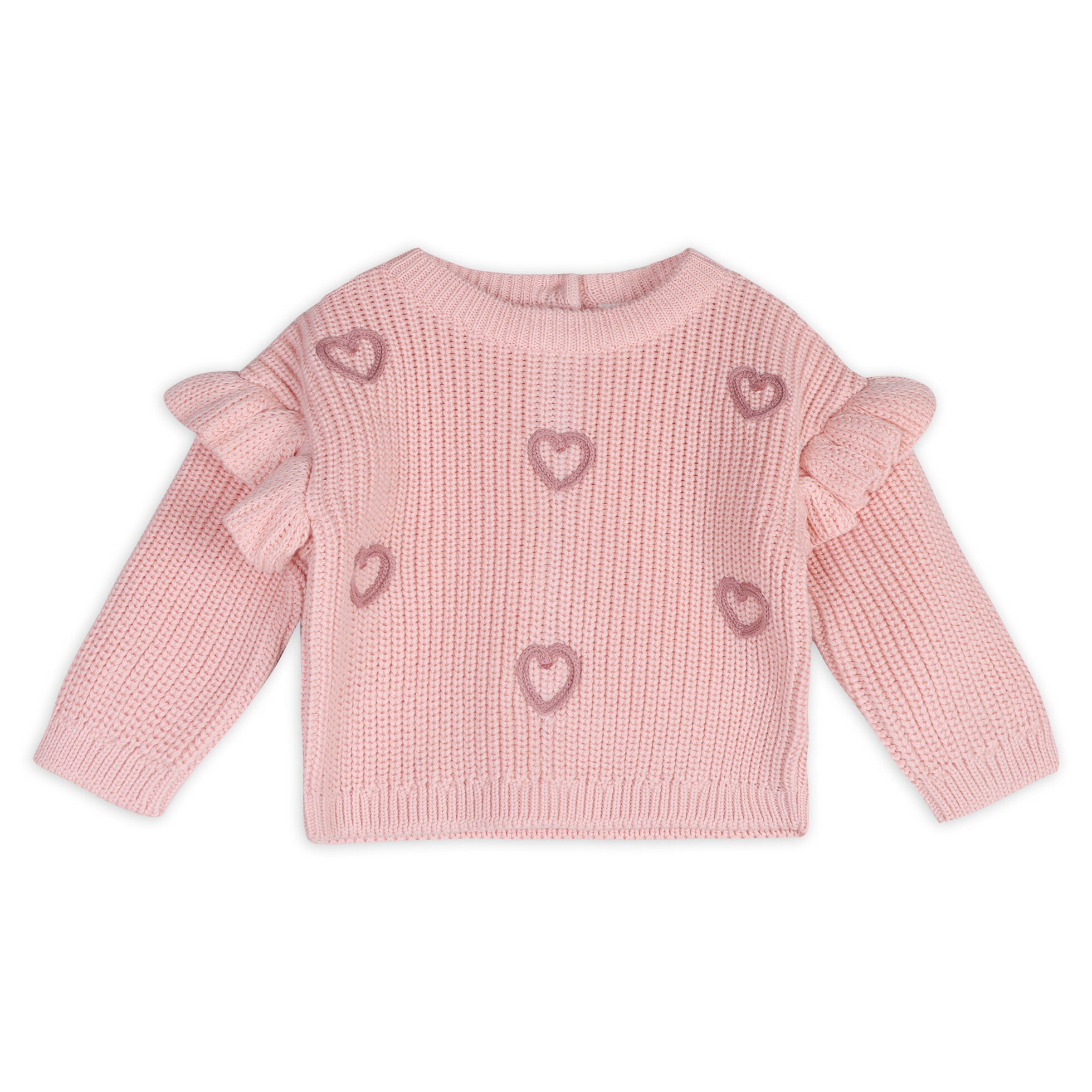 Hearts Embroidered Slouchy Sweater Knit Baby Pullover & Pant Set - Rosewood Pink - Twinkle Twinkle Little One